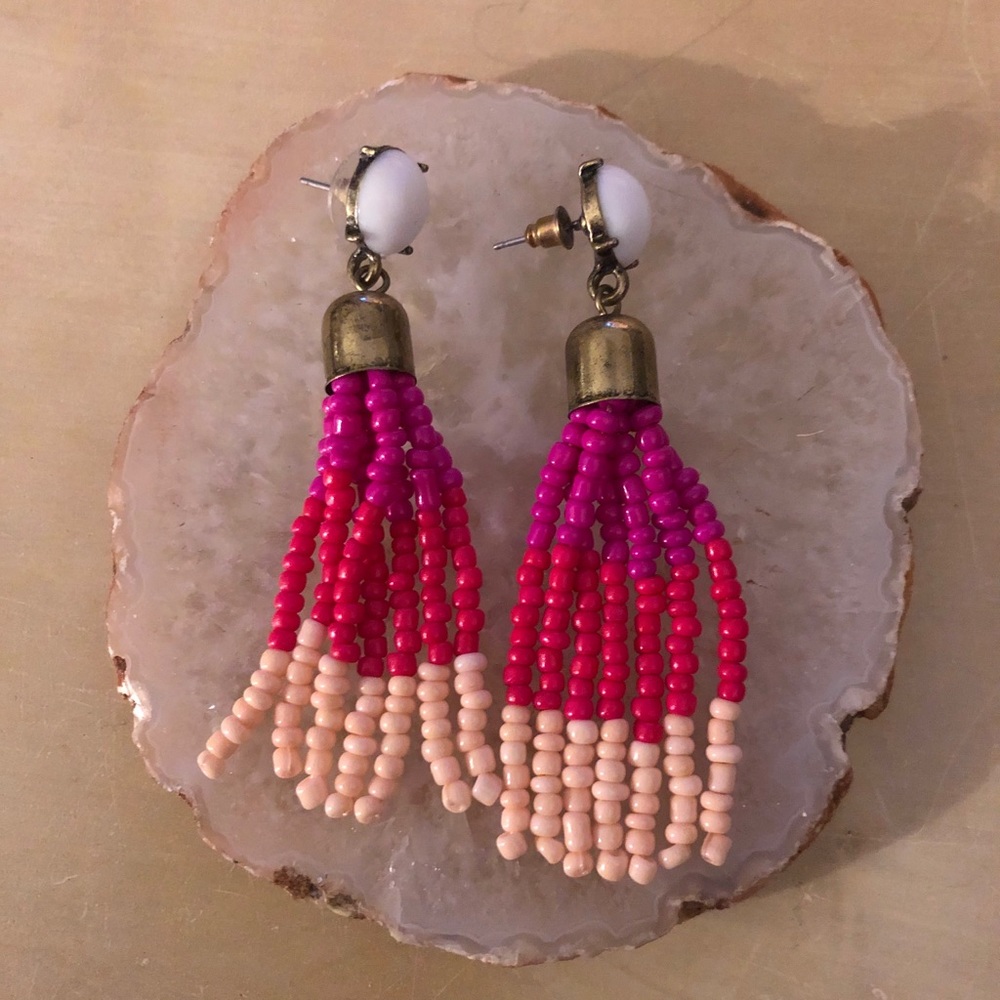 Fun pink beaded fringe earrings